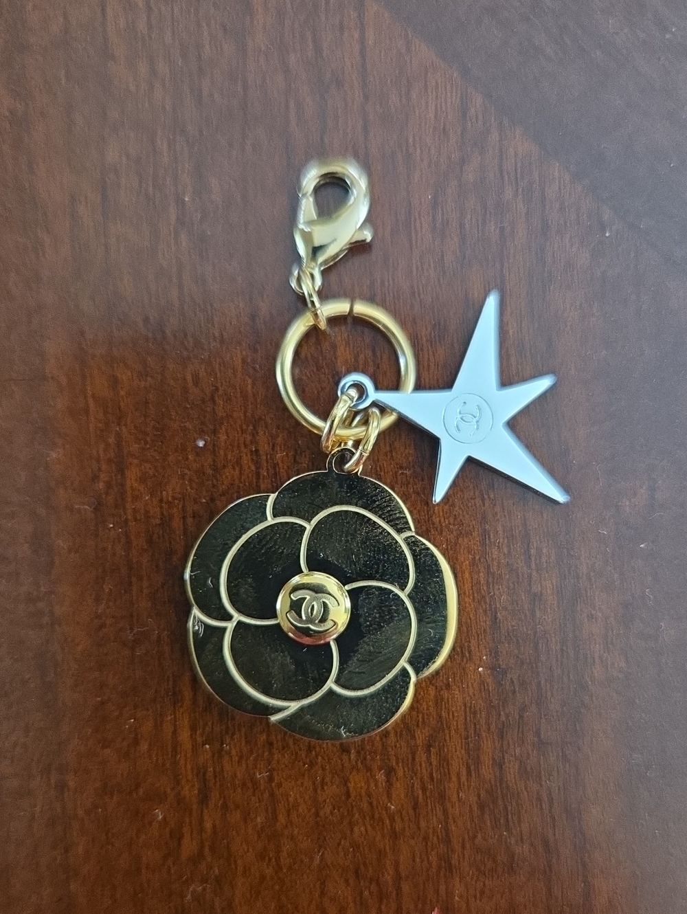 CHANEL Gold & Black Camellia and Star Key Charm
